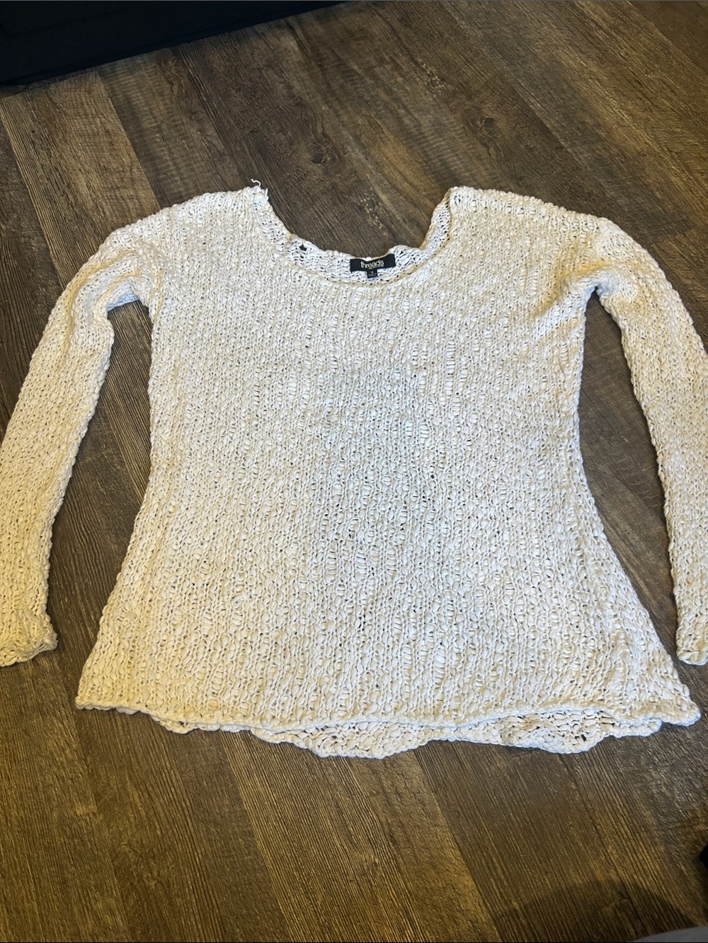 Threads Saks Fifth Avenue White Open-Weave Off-the-Shoulder Sweater Size S
